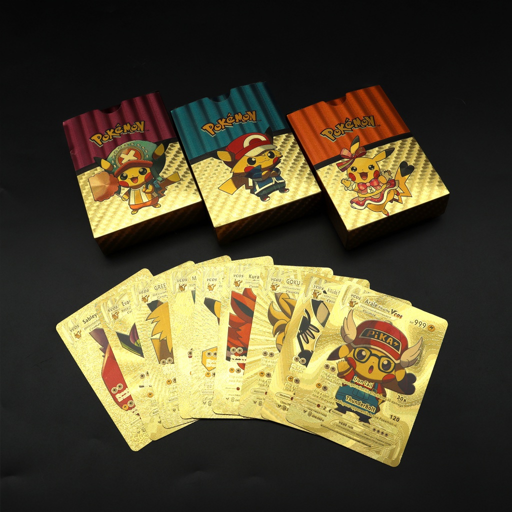 Bộ 55 Thẻ Bài Pokemon, Kim Mạ Vàng Cầu Vồng, Pikachu Người Nhện Luffy Thẻ cao cấp Trò Chơi, món quà sinh nhật của trẻ em