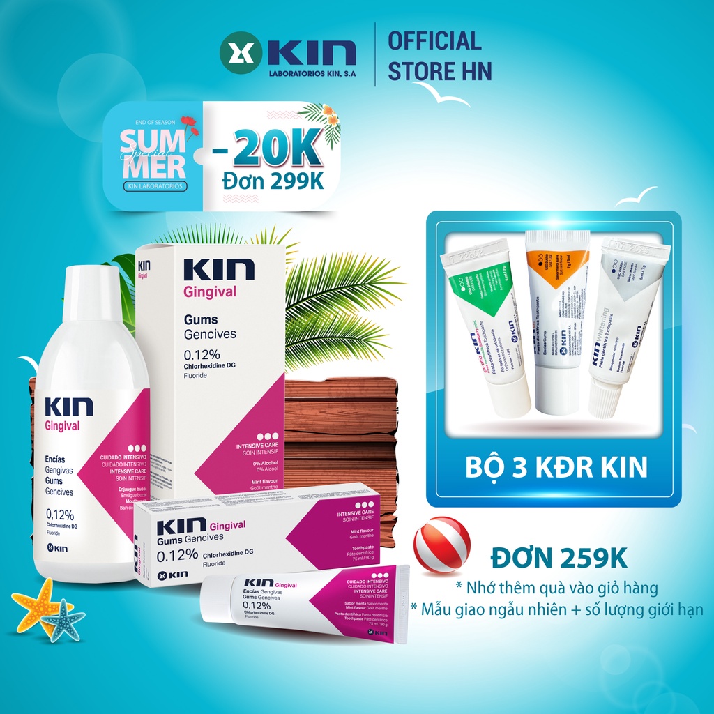 Combo Nước Súc Miệng Và Kem Đánh Răng Kin Gingival Ngăn Ngăn Ngừa Viêm Nướu, Hôi Miệng, Chảy Máu Chân Răng, 250ml/75ml