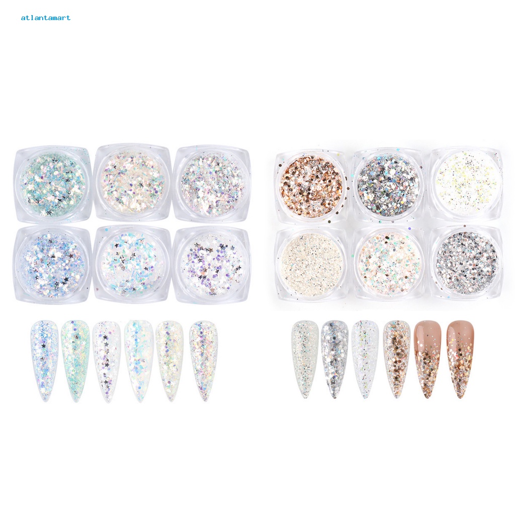 Túi Đựng Đồ Dùng Cao Cấp Tiện Dụng| Set 6 Hộp Bột Acrylic Lấp Lánh 1g Tự Trang Trí Móng Tay Cho Nữ