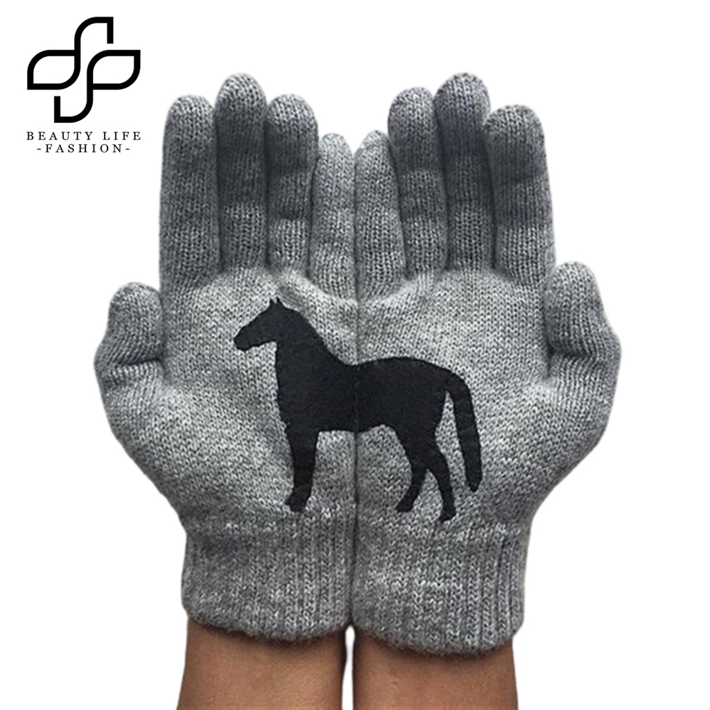 1 Đôi Găng Tay Len Chống Lạnh In Họa Tiết Ngựa Hoạt Hình Cho Nữ