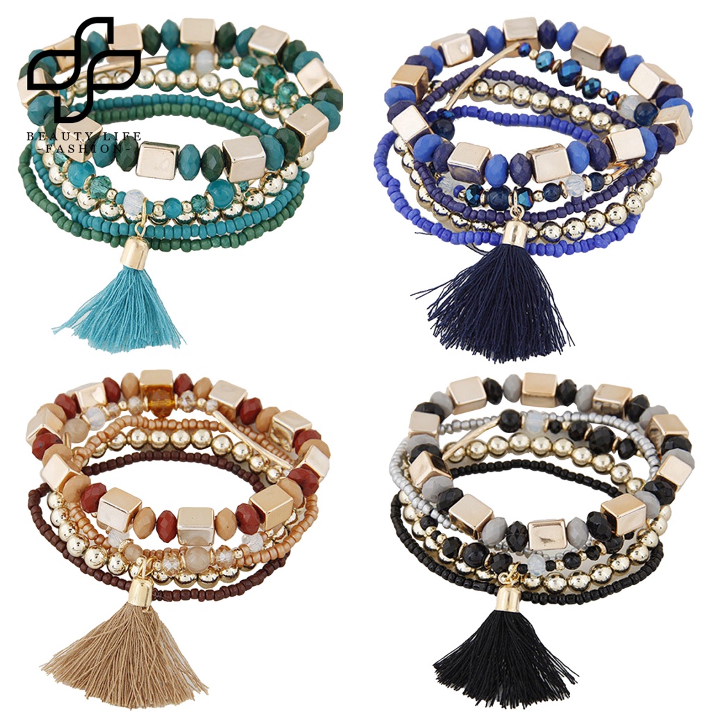 Vòng Tay Hạt Nhựa Resin Nhiều Lớp Phong Cách Bohemian Cổ Điển Thời Trang Cho Nữ