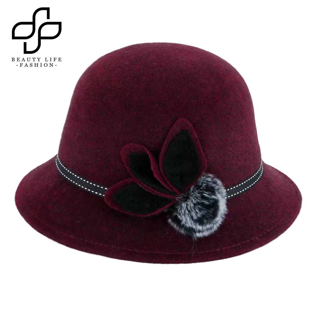 Nón Vành Rộng Màu Trơn Giữ Ấm Mùa Thu Đông Cho Nữ