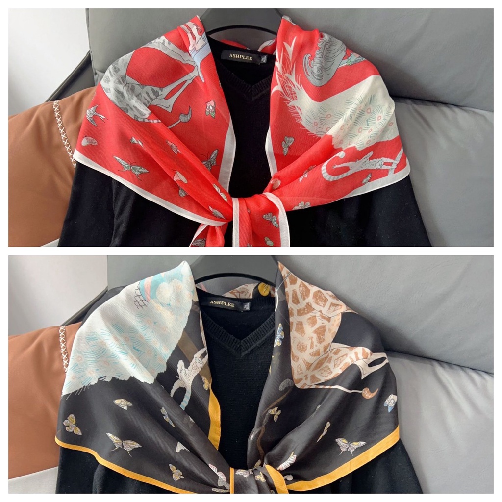 Khăn Choàng Cổ Lụa In Họa Tiết Bươm Bướm Phong Cách Hàn Quốc 180 * 38cm Dành Cho Nữ
