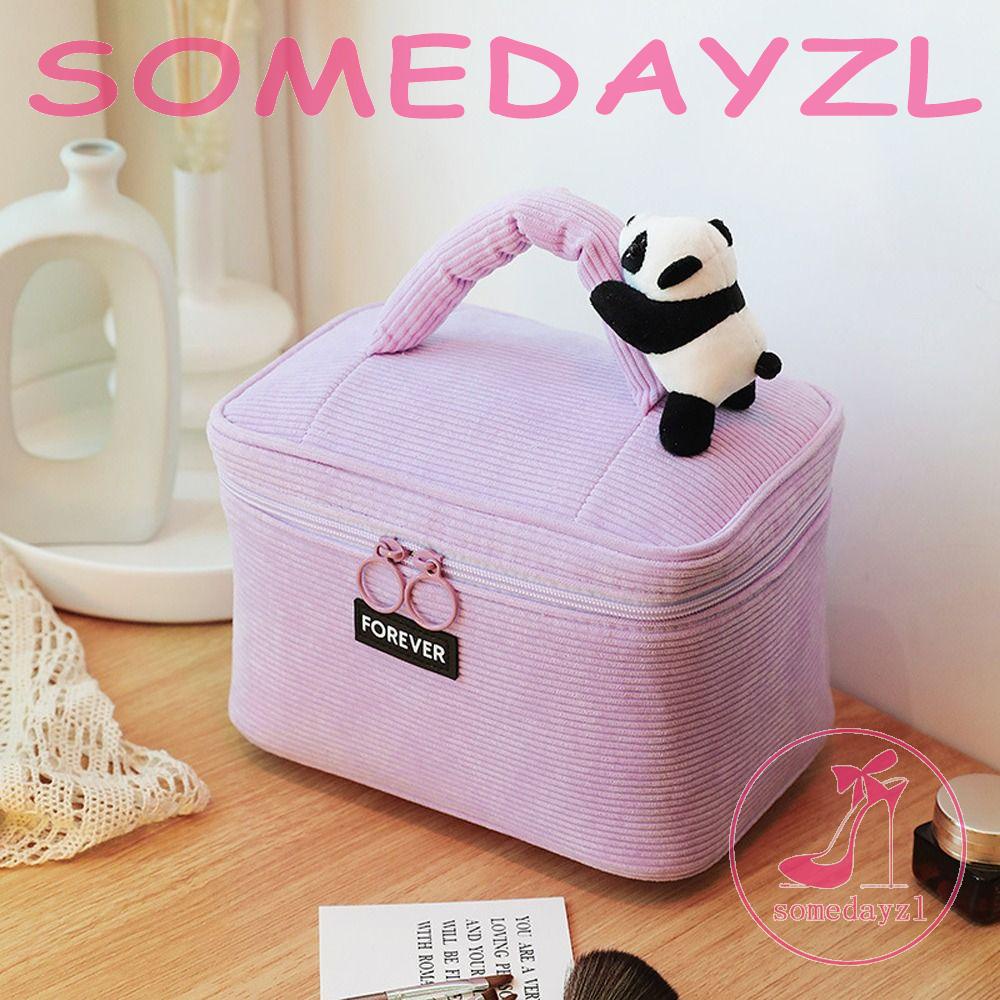 Túi Đựng Mỹ Phẩm Bằng Vải Nhung Kẻ Hình Gấu Trúc Hoạt Hình Kích Thước Lớn