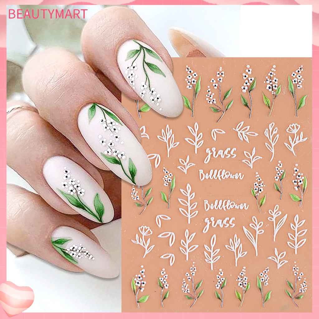 Miếng Dán Trang Trí Móng Tay Nghệ Thuật Tự Dính Họa Tiết Hoa Trái Tim Đôi 5D Màu Sắc Dành Cho Salon