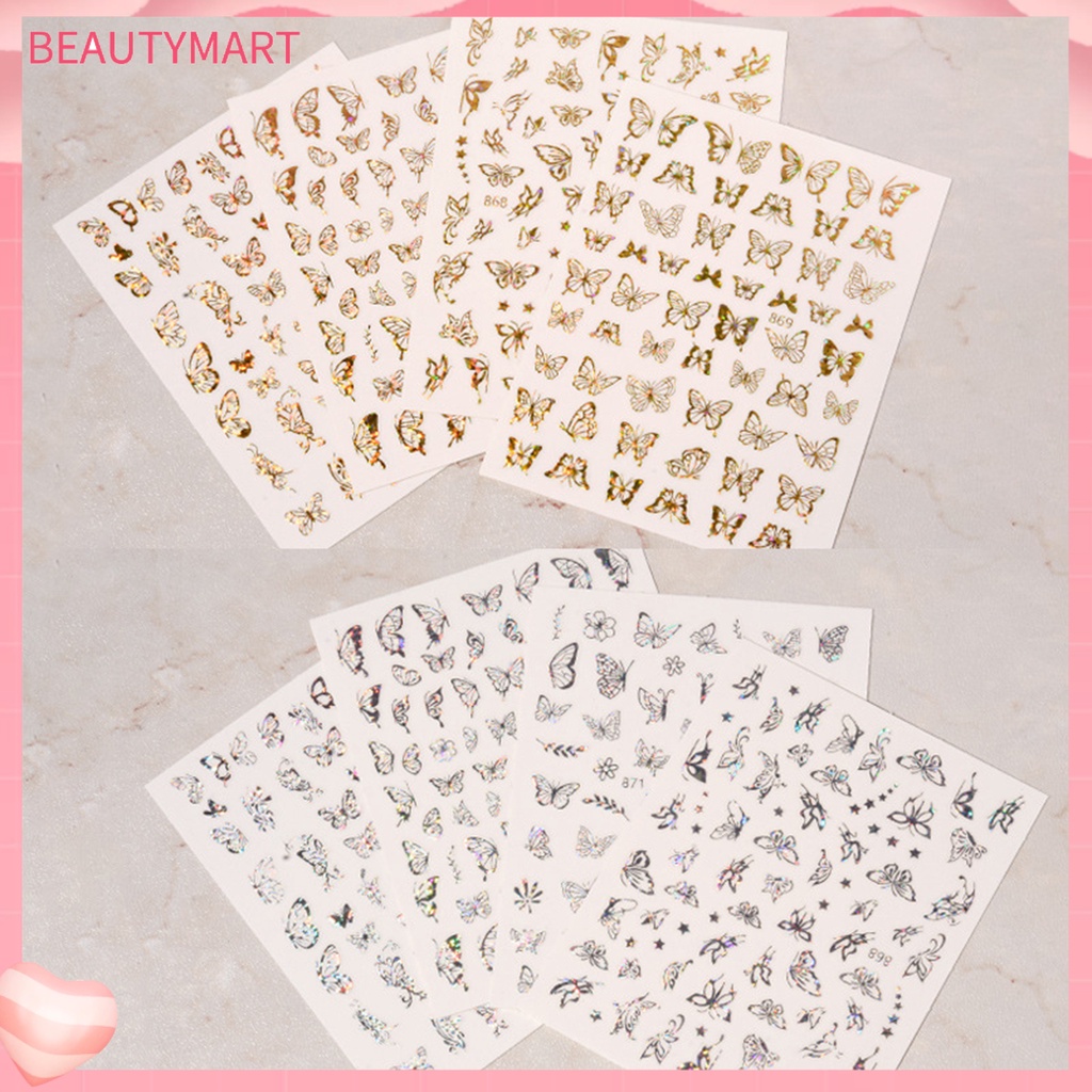 1 Tấm Sticker Dán Móng Tay Tự Dính Không Phai Họa Tiết Bướm Trang Trí Tiệc