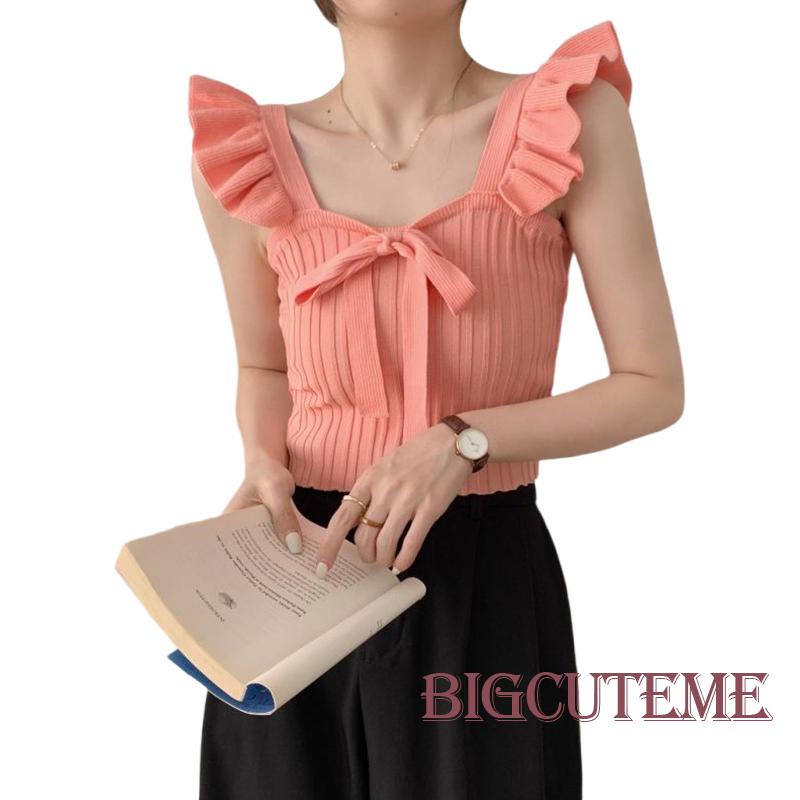 Áo Croptop Sát Nách Nhún Bèo Màu Sắc Đơn Giản Thời Trang Mùa Hè Cho Nữ