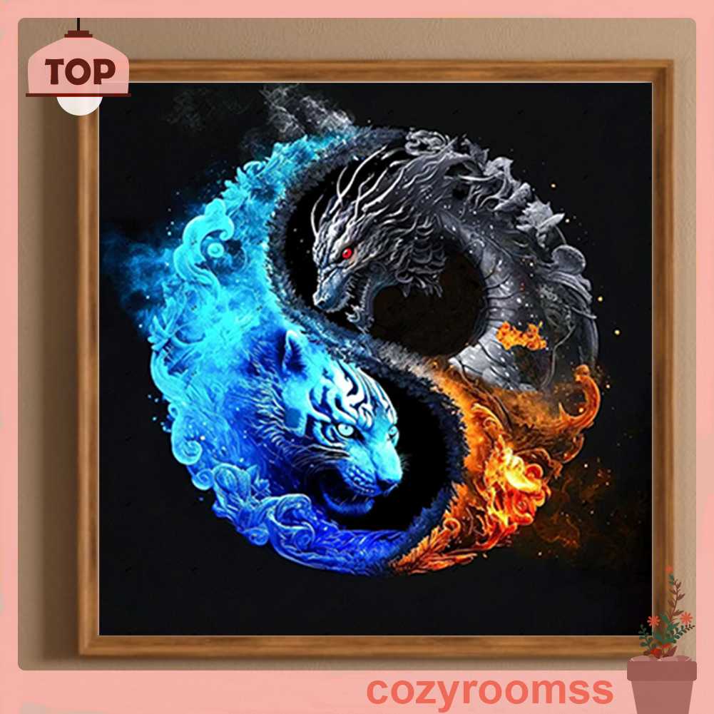 Tranh Đính Đá Kim Cương Toàn Bộ 5D DIY Hình Vẽ Hổ / Rồng Trang Trí Nhà Cửa