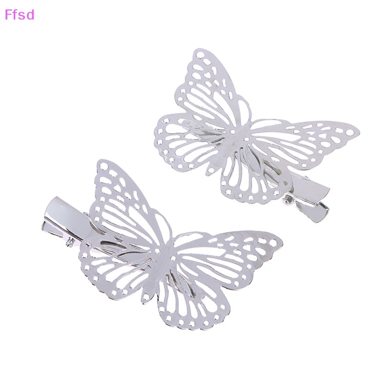 {Ffsd} Bộ 2 Kẹp Tóc Hình Bướm Rỗng Bằng Kim Loại Thanh Lịch Thời Trang Cho Nữ