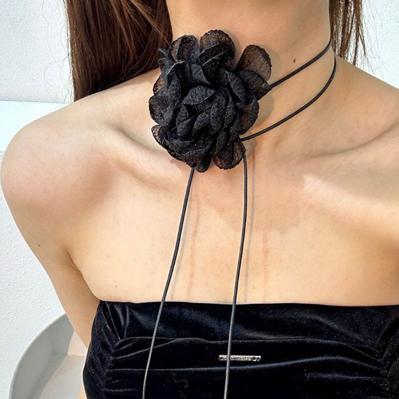 Vòng Cổ Choker Thắt Dây Hình Hoa Trà Lãng Mạn Y2K