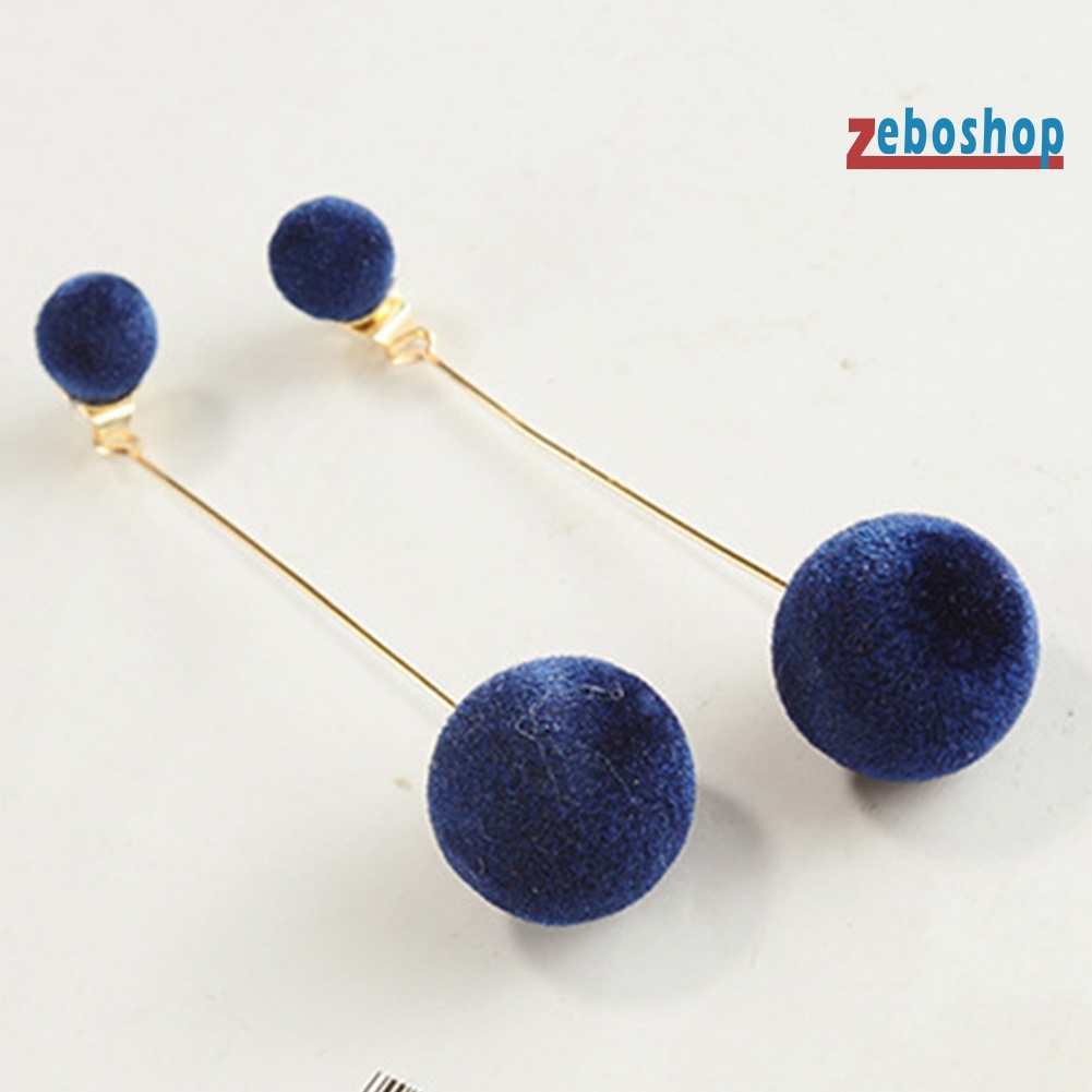 Bông Tai Dài Gắn Hai Quả Bông Lông Giả Thời Trang Dành Cho Nữ