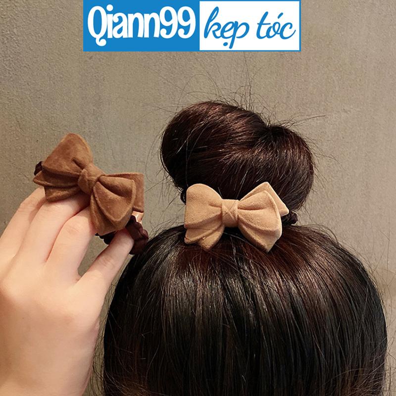 ❤️Dây buộc tóc cao su co giãn đính nơ 3D kaki thời trang phong cách Hàn Quốc cho nữ