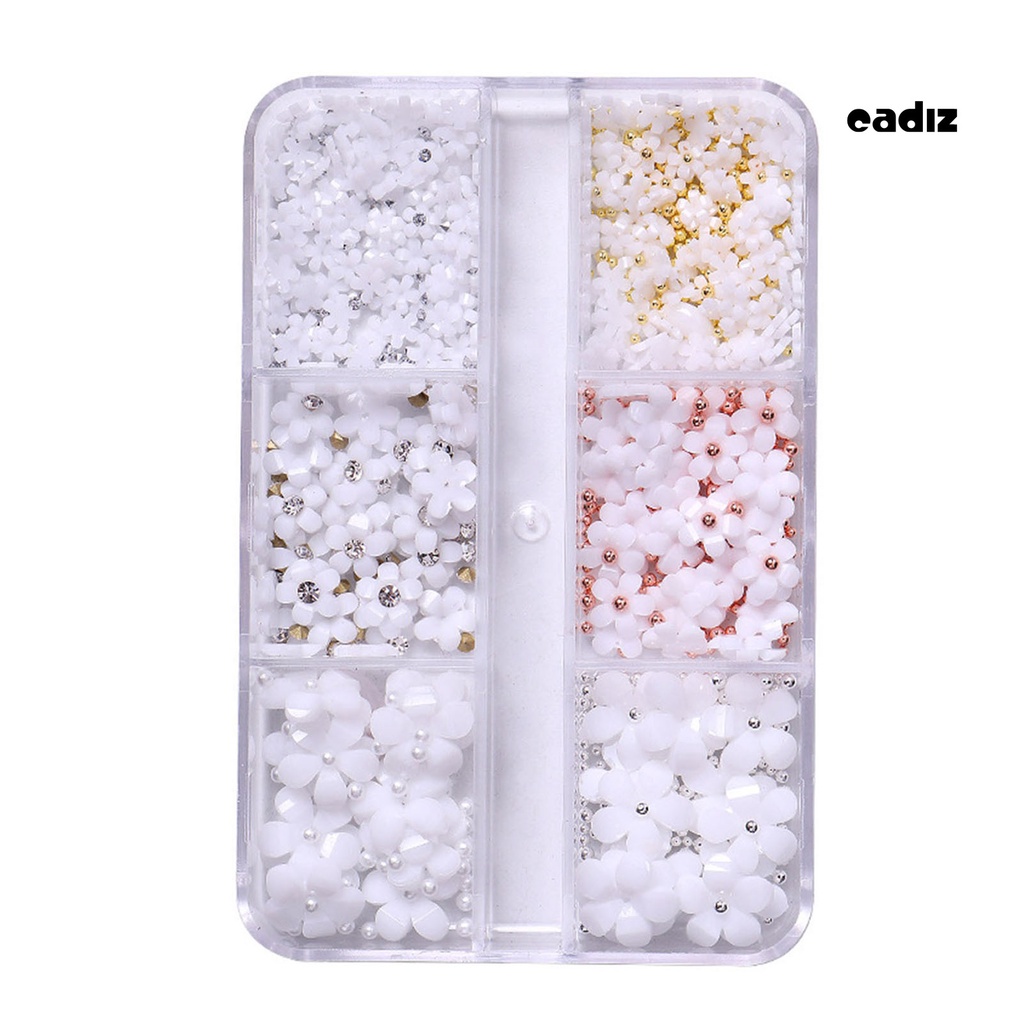 1 Hộp 6 Ngăn Đựng Hạt Ngọc Trai / Hoa Bằng Nhựa Dùng Trang Trí Móng Tay Nghệ Thuật DIY