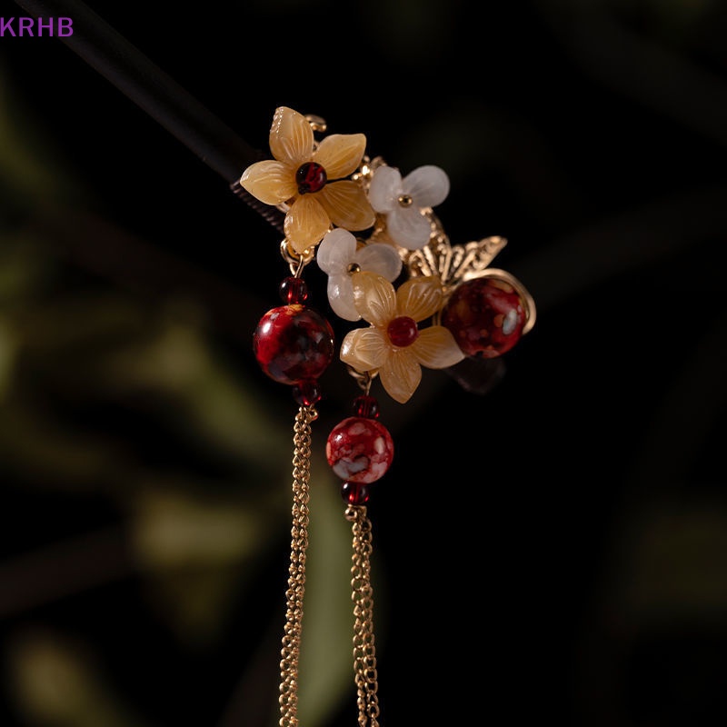 Trâm Cài Tóc Bằng Gỗ Mun Phối Tua Rua Phong Cách Cổ Điển Cho Nữ Mới