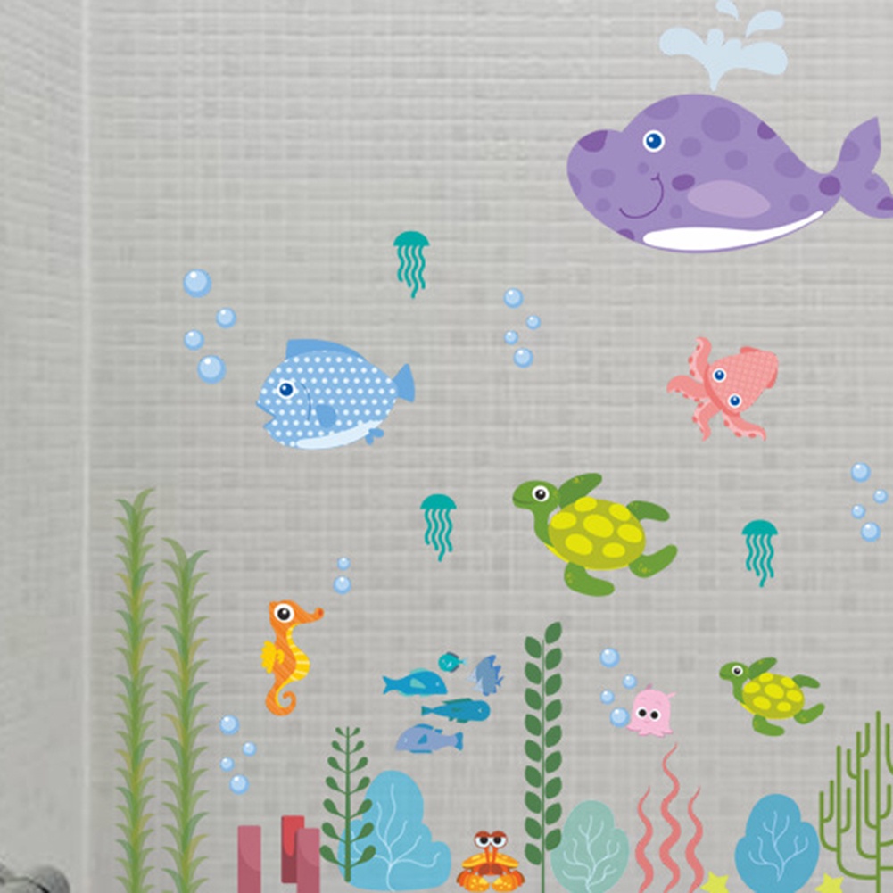 (Bất Ngờ) Đề Can Dán Tường Chống Thấm Nước Thế Giới Đại Dương Và Cỏ Biển Trang Trí Phòng Trẻ Em