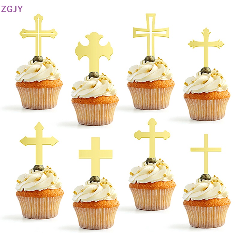 Bộ 12 Topper Trang Trí Bánh Cupcake Hình Thánh Giá Mới