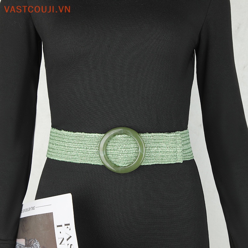 1 Thắt Lưng Bện Sợi Rơm Mỏng Mặt Tròn / Vuông Cổ Điển Cho Nữ