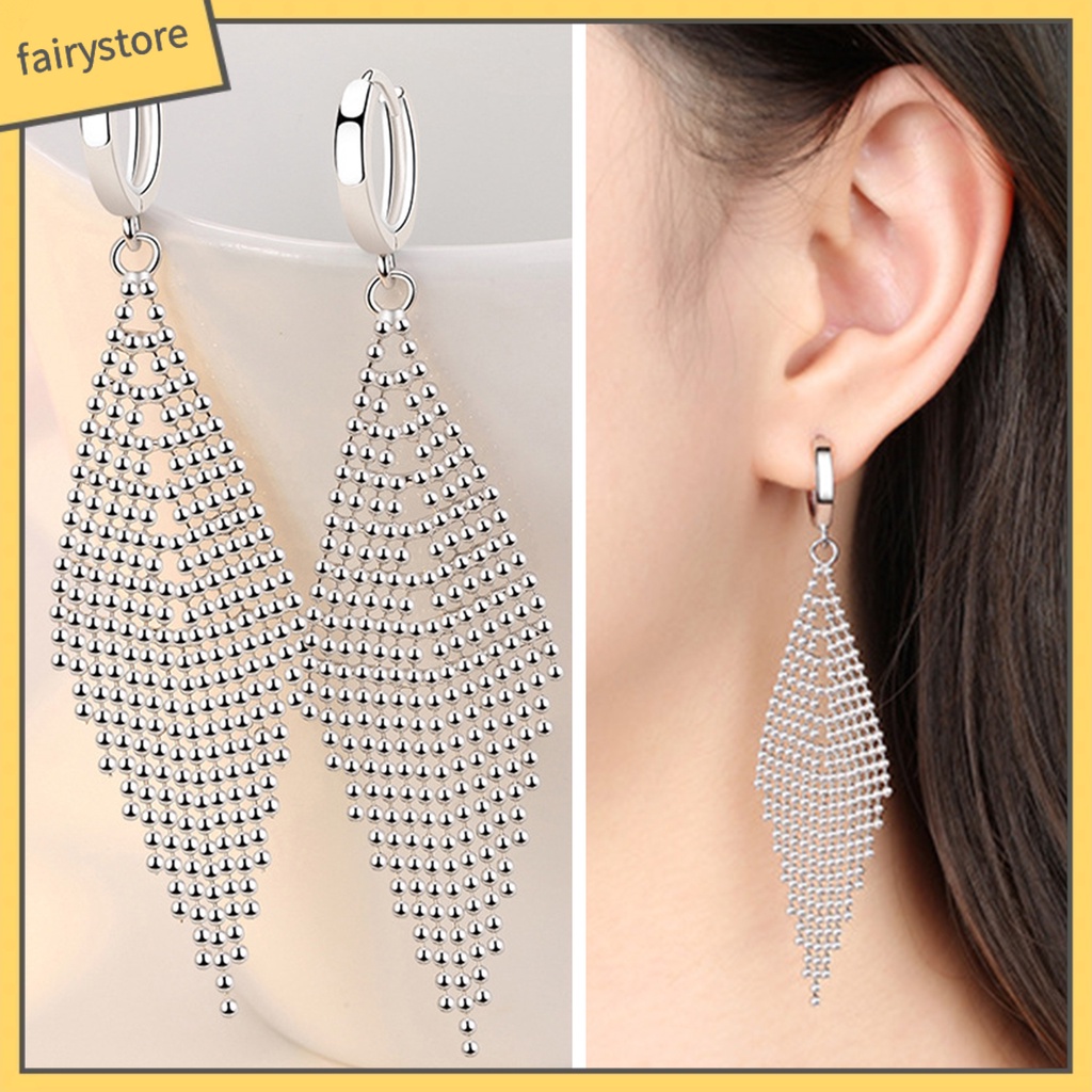 1 Đôi Bông Tai Dáng Dài Mạ Điện Đính Hạt Hình Thoi Thời Trang