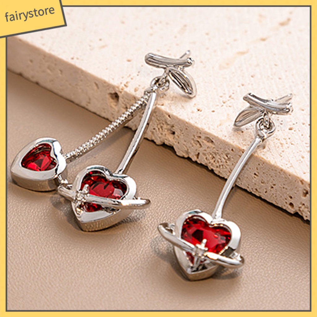 1 Đôi Bông Tai Hình Trái Tim Đính Đá Thời Trang Dành Cho Nữ