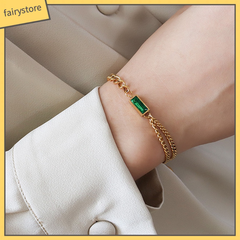 [FRO] Bộ Trang Sức Vòng cổ / Bông Tai / Vòng Tay Mặt Vuông Đính Đá Zircon Vintage Cho Nữ