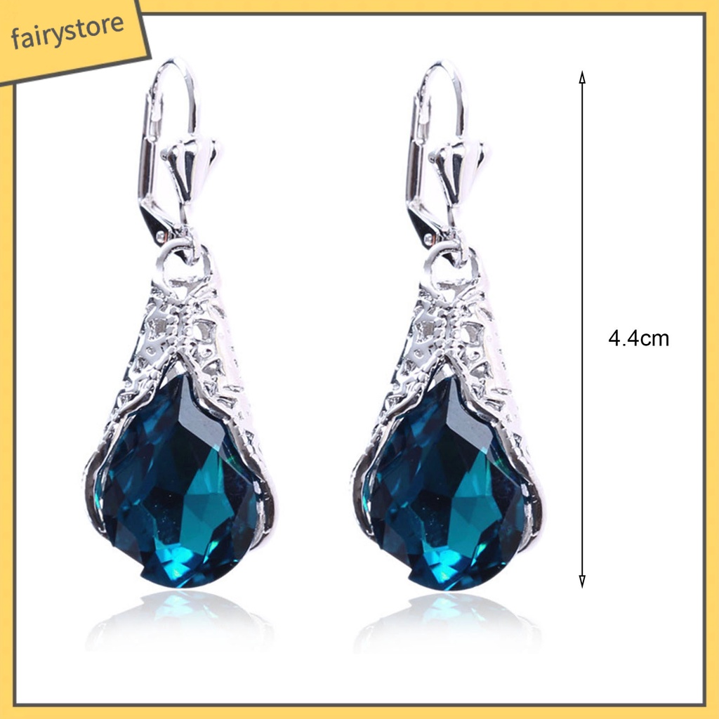 1 Cặp Bông Tai Đính Đá Hình Giọt Nước Màu Xanh Lá Phong Cách Retro