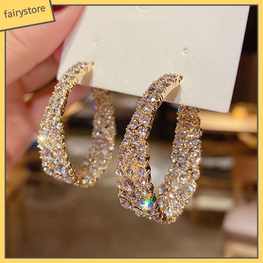 1 Đôi Bông Tai Tròn Đính Đá Lấp Lánh Trang Nhã