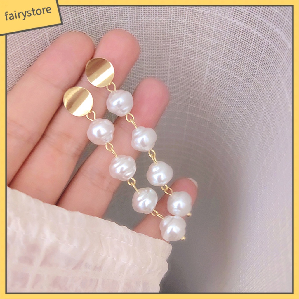 1 Đôi Bông Tai Hình Học Đính Ngọc Trai Giả Lấp Lánh Chống Phai Màu Thời Trang Cho Nữ