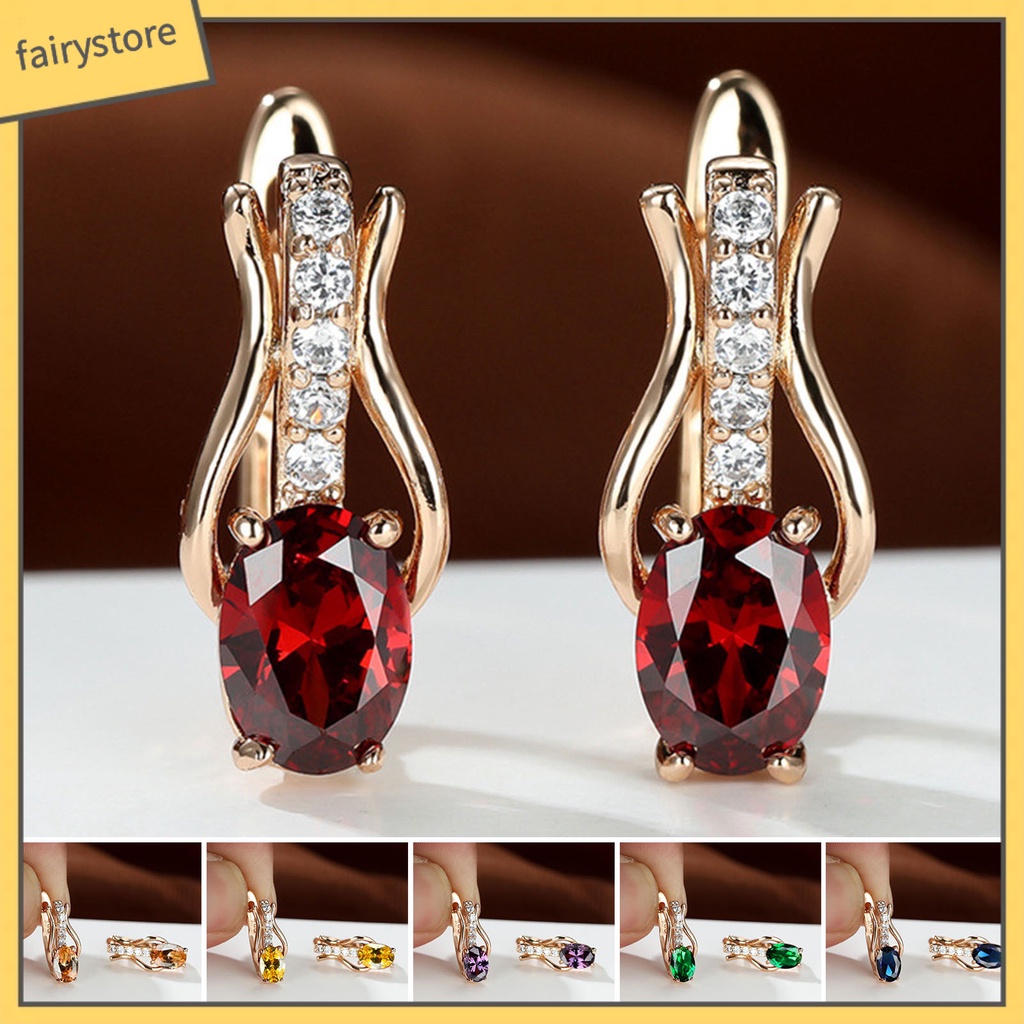 1 Đôi Bông Tai Hình Oval Đính Đá Zircon Giả Lấp Lánh Sang Trọng Dành Cho Nữ