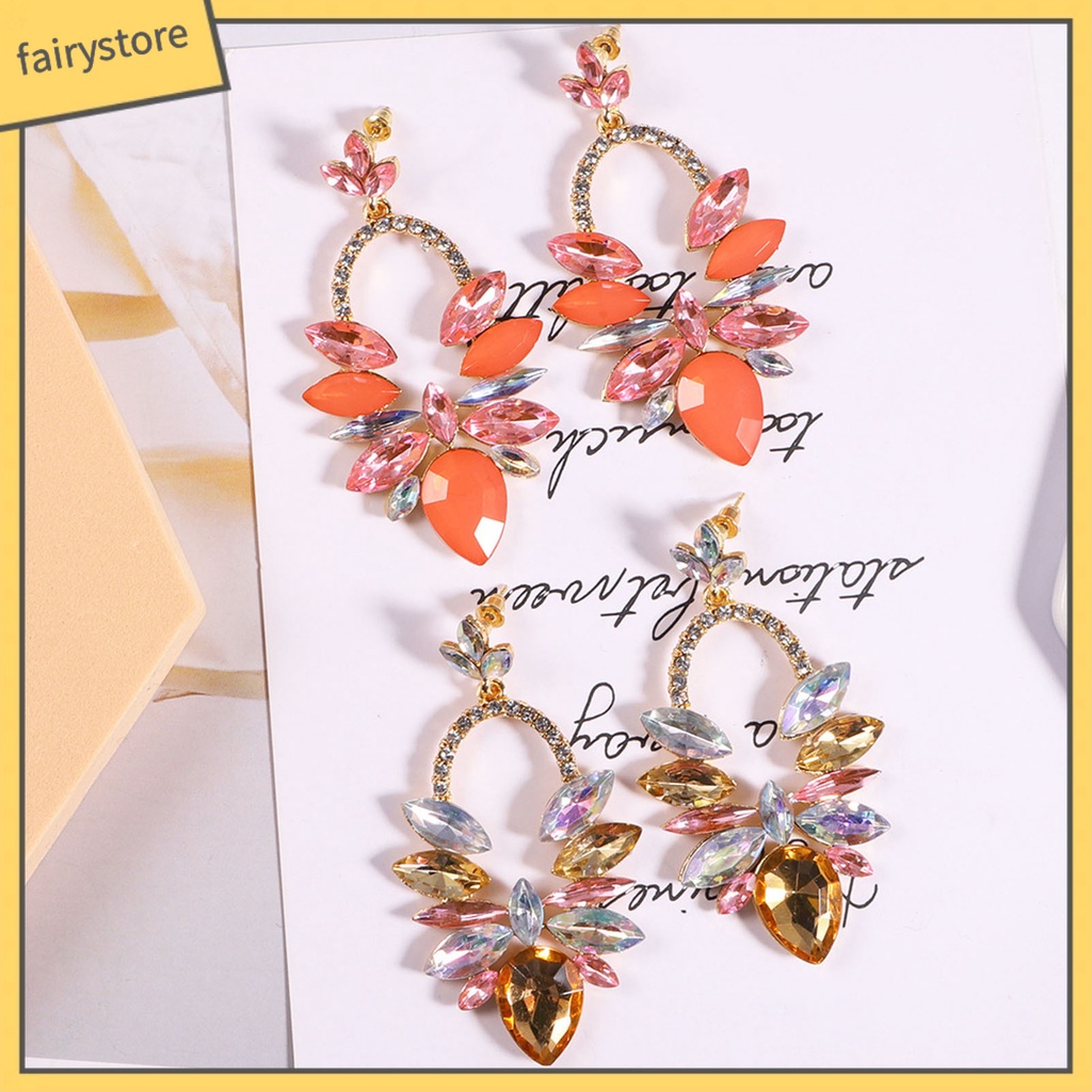 1 Đôi Bông Tai Xỏ Lỗ Hình Giọt Nước Đính Đá Màu Sắc Kẹo Ngọt Thời Trang Dành Cho Nữ