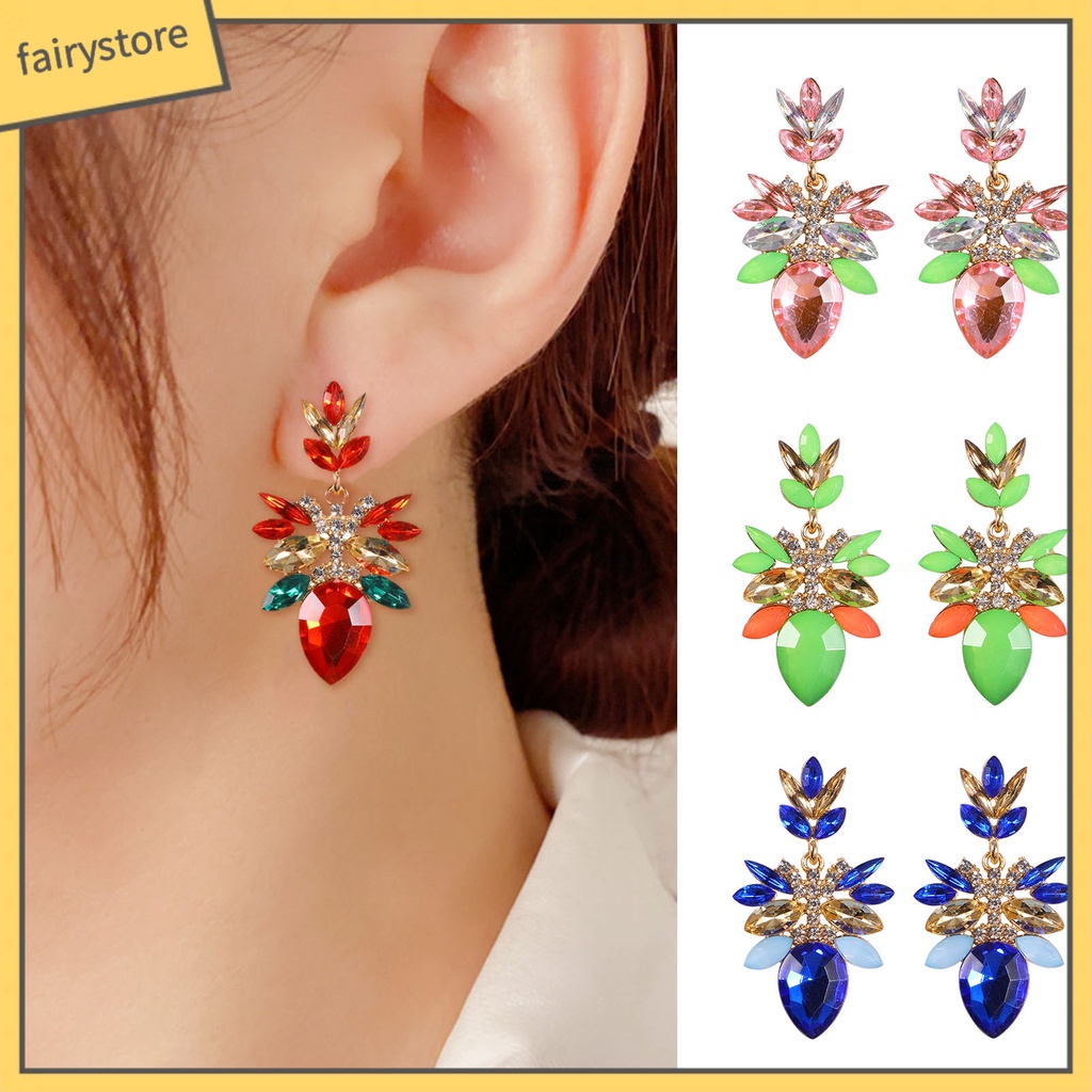 1 Đôi Khuyên Tai Đính Đá Thời Trang Cho Nữ