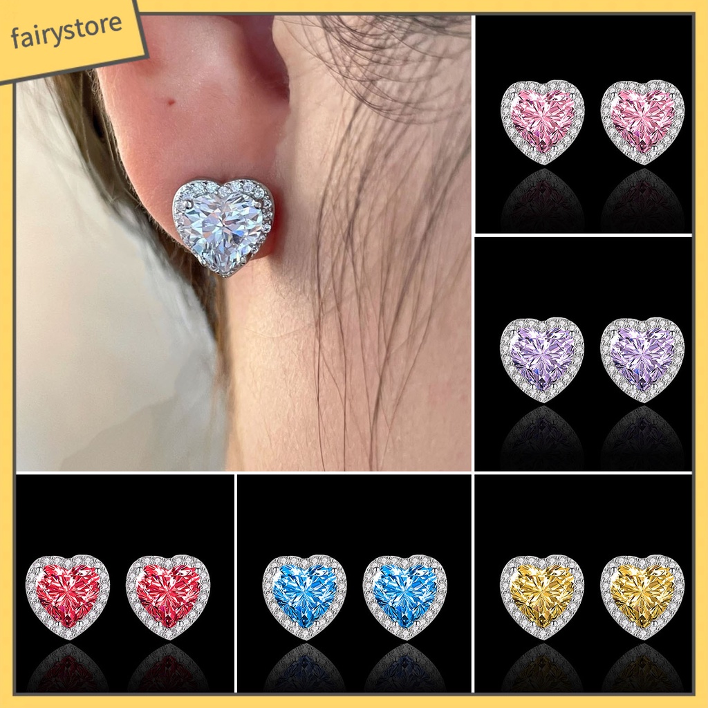 1 Đôi Bông Tai Hợp Kim Hình Trái Tim Lấp Lánh