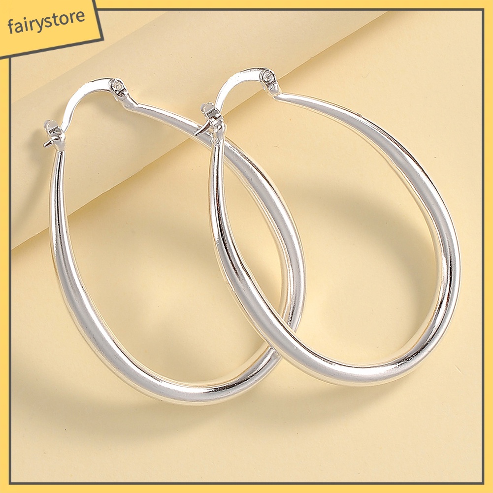 1 Đôi Bông Tai Hợp Kim Hình Oval Đơn Giản Dành Cho Nữ