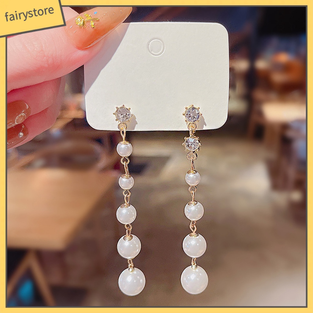 1 Đôi Bông Tai Dáng Dài Đính Đá Ngọc Trai Nhân Tạo Thời Trang