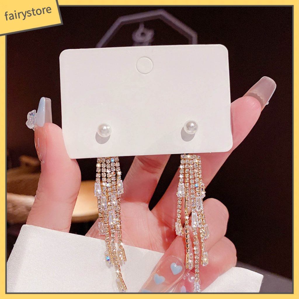 1 Đôi Bông Tai Dáng Dài Đính Ngọc Trai Giả Lấp Lánh Phong Cách Hàn Quốc