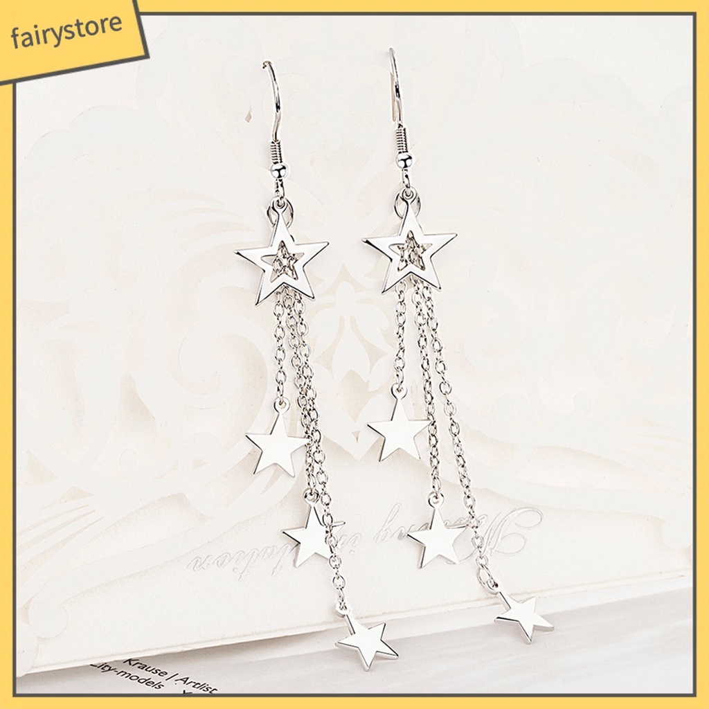 Bông Tai Dạng Móc Tua Rua Hình Ngôi Sao Lấp Lánh Thời Trang Cho Nữ