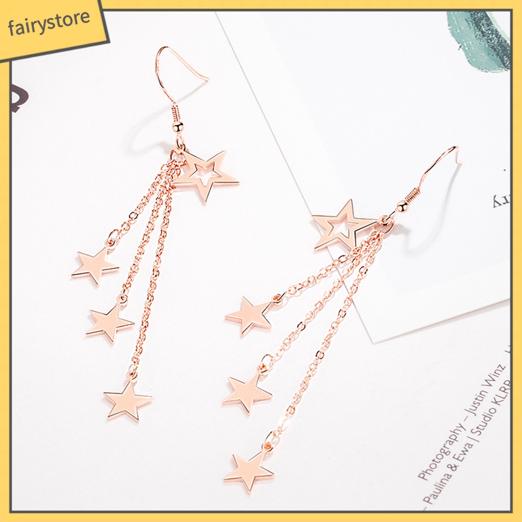 Bông Tai Dạng Móc Tua Rua Hình Ngôi Sao Lấp Lánh Thời Trang Cho Nữ