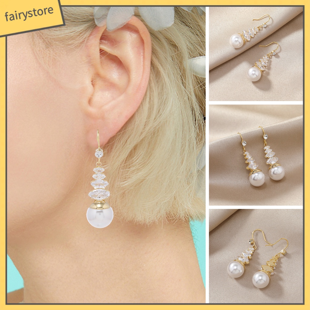 [FRO] 2 Bông Tai Đính Ngọc Trai Giả Bằng Đồng Phong Cách Trung Hoa Tinh Tế Phù Hợp Làm Quà Cho Nữ