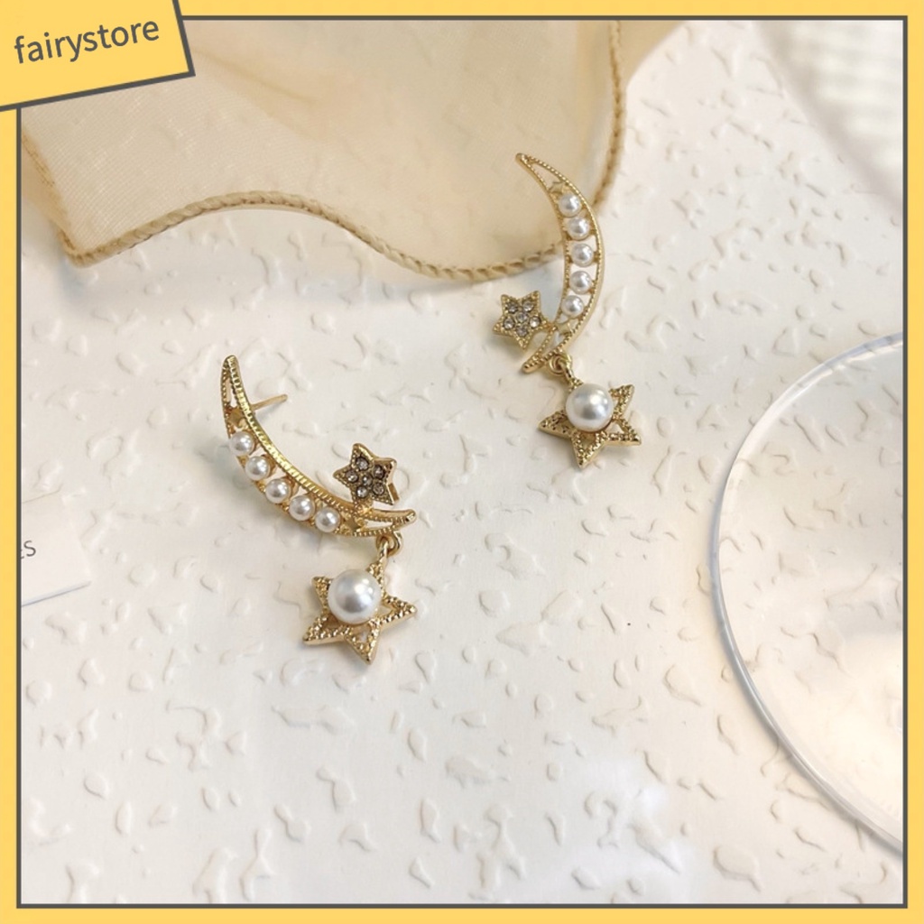 1 Đôi Bông Tai Hình Mặt Trăng / Ngôi Sao Dáng Dài Thiết Kế Tối Giản Thời Trang Dự Tiệc