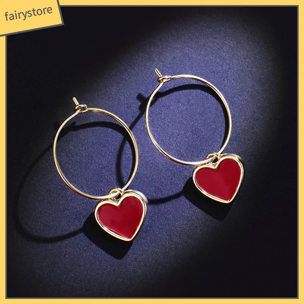 Bông Tai Hình Trái Tim Đỏ Thời Trang Dự Tiệc Cho Nữ