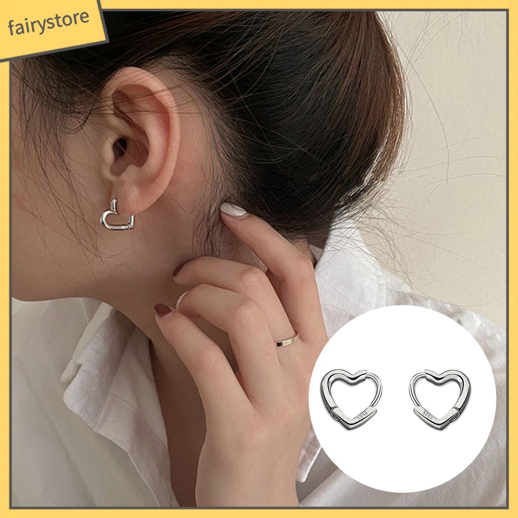 [FRO] Bông Tai Xỏ Lỗ Nhỏ Đơn Giản Màu Bạc Trang Trí Hình Trái Tim Trang Trí Tiệc Tùng