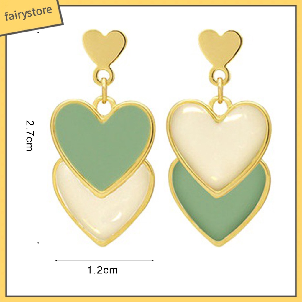 1 Đôi Bông Tai Hình Trái Tim Màu Sắc Tương Phản Dễ Thương Dành Cho Nữ