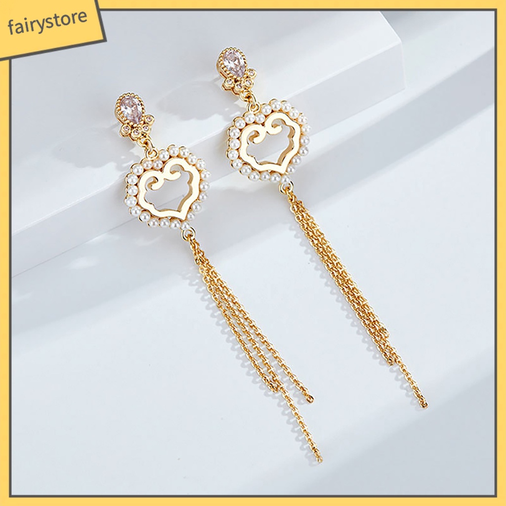 1 Đôi Bông Tai Hình Quạt Tua Rua Dài Phong Cách Trung Hoa Thanh Lịch Dành Cho Nữ