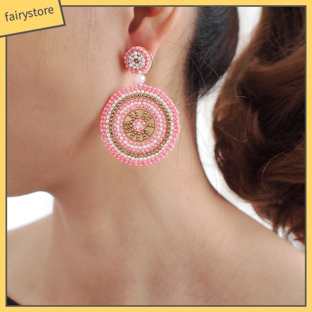 Bông Tai Tròn Xỏ Hạt Thủ Công Phong Cách Bohemian Thời Trang Cho Nữ