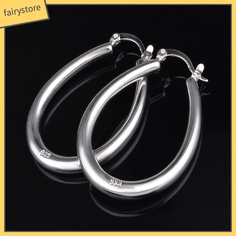 Bông Tai Mạ Bạc Hình Oval Lớn Thời Trang Dành Cho Nữ