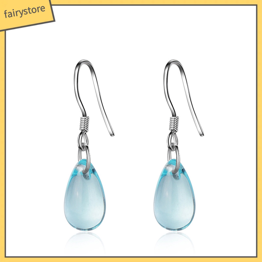1 Đôi Bông Tai Móc Hình Giọt Nước Màu Xanh Dương Đính Pha Lê Nhân Tạo Chống Mòn Thời Trang Du Lịch