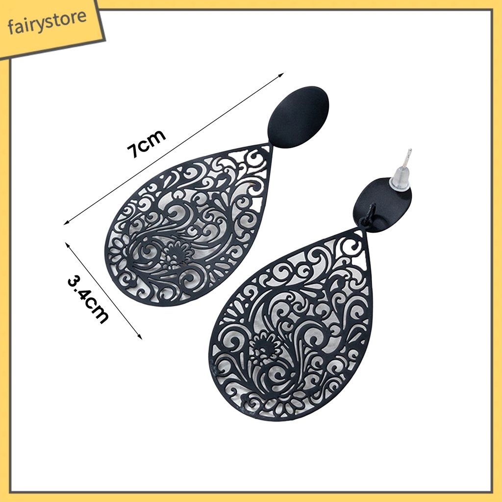 1 Đôi Bông Tai Thiết Kế Rỗng Màu Đen Phong Cách Retro