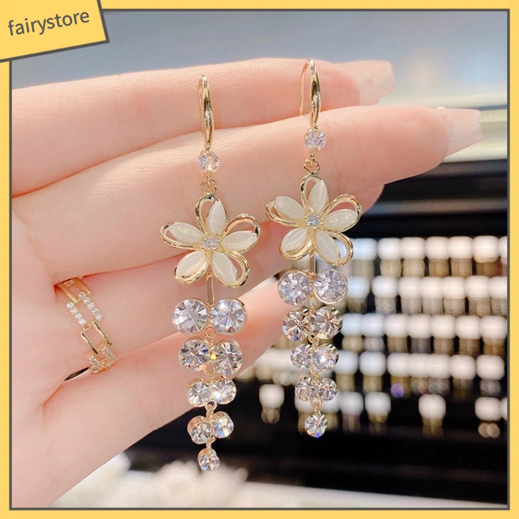 1 Đôi Bông Tai Hình Hoa Đính Đá Opal Nhân Tạo Lấp Lánh