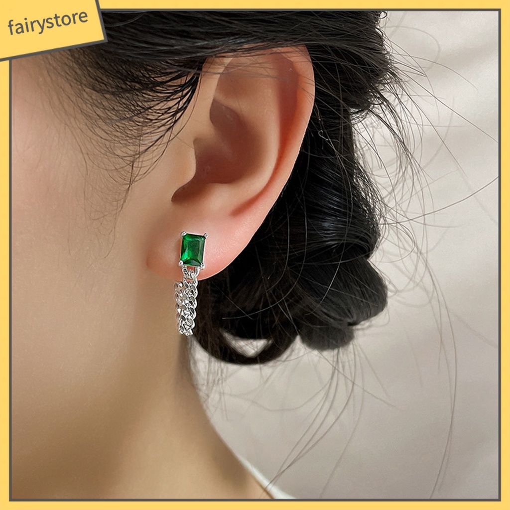 1 Bông Tai Hình Khối Lập Phương Đính Đá Zircon Phong Cách Hàn Quốc