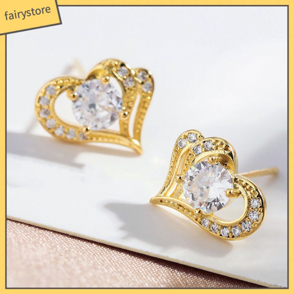 1 Đôi Bông Tai Hình Trái Tim Bằng Hợp Kim Thời Trang Dành Cho Nữ