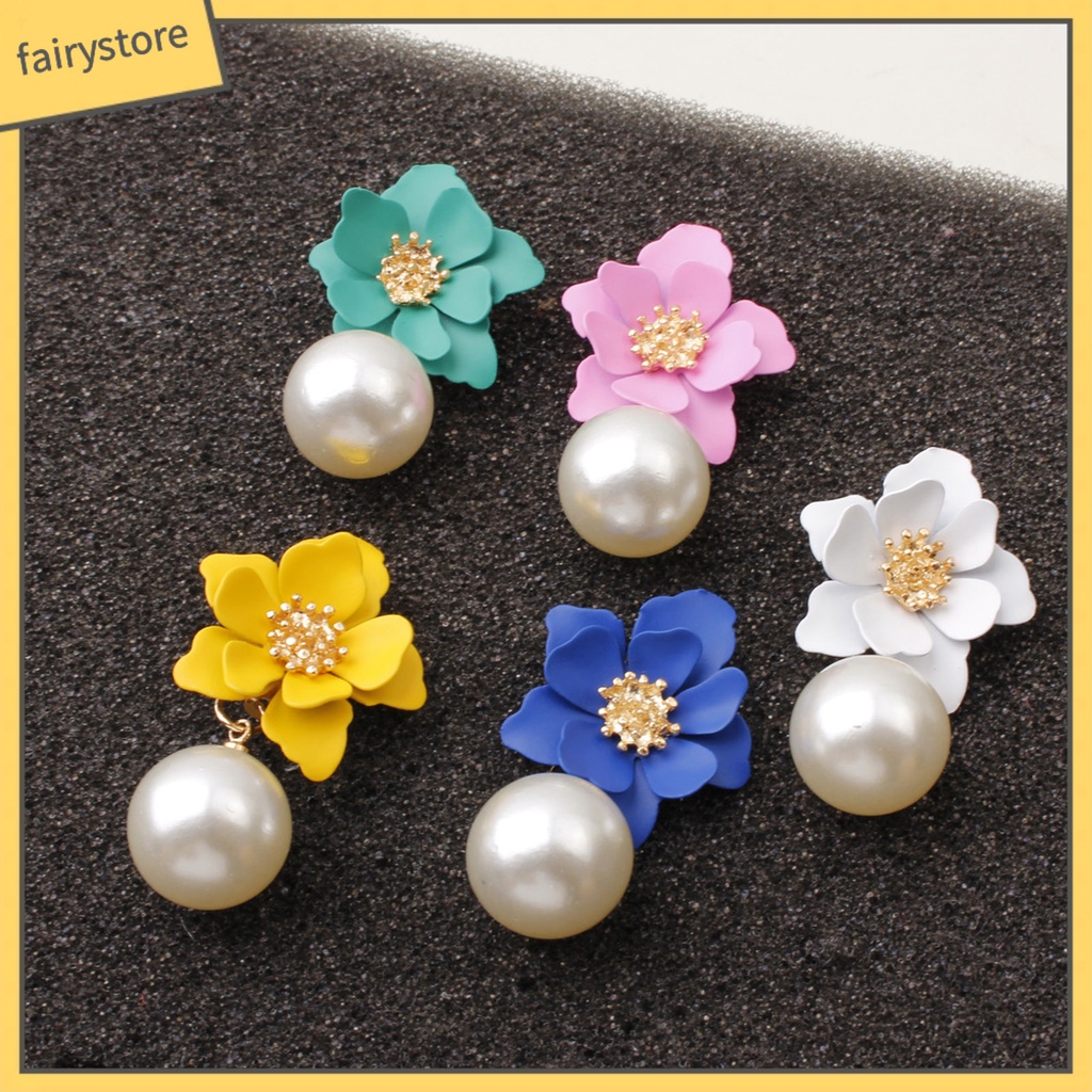 1 Đôi Bông Tai Hình Hoa Lớn Bằng Hợp Kim Đính Ngọc Trai Nhân Tạo Dành Cho Nữ